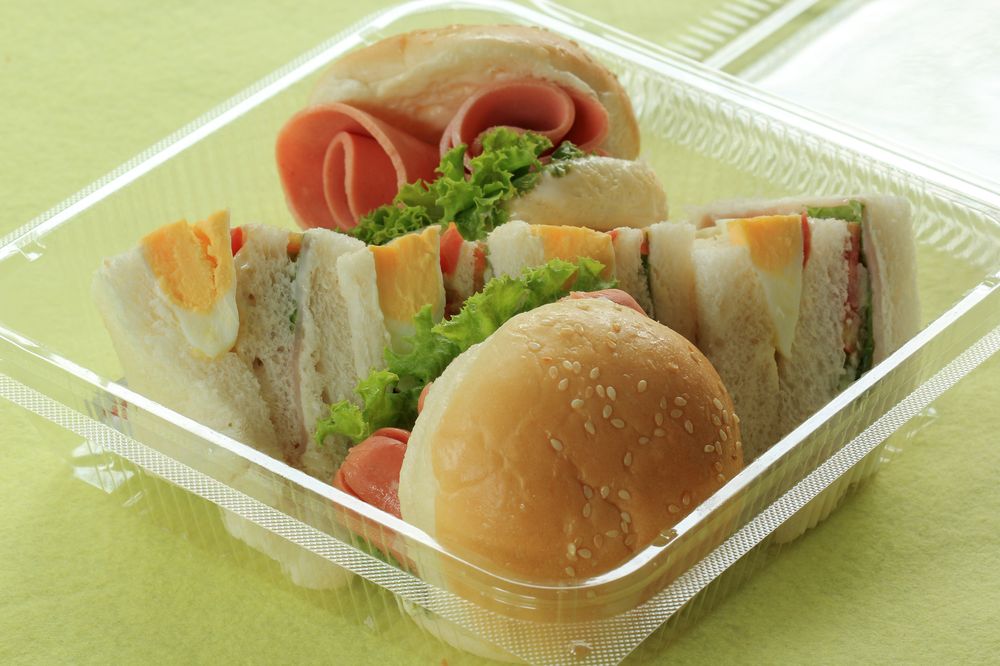 Hamburger and sandwich in box