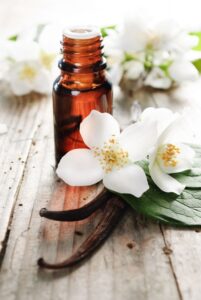 Essential oil with jasmine flower and vanilla