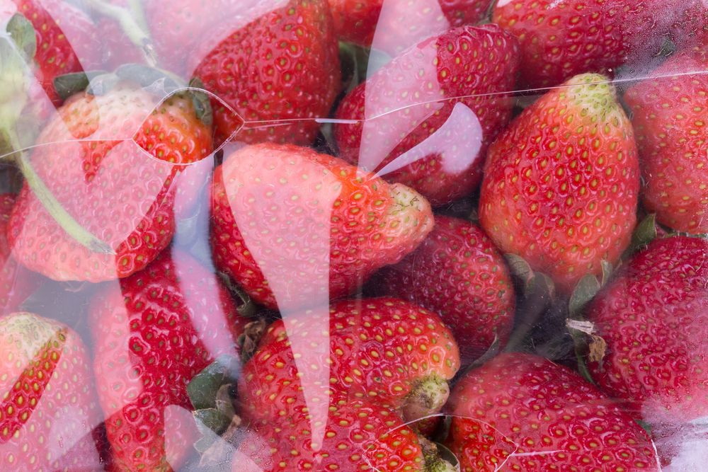 strawberry juicy fruit in plastic bag packaging